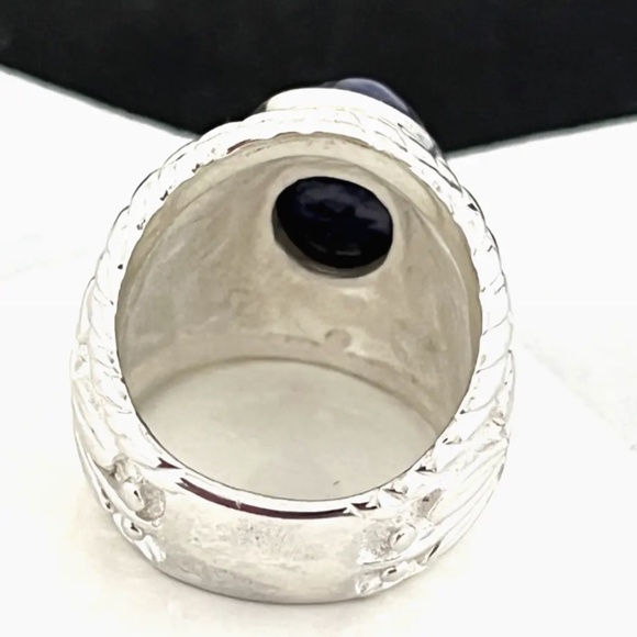 Vintage Scarab Ring Carved Scarab on Blue Natural Stone White Gold Plate - Picture 4 of 4